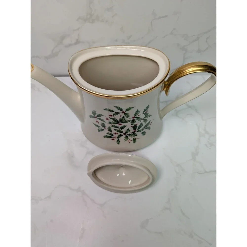 Lenox Holiday Coffee Pot w/Lid Dimension Collection Gold Trim USA Christmas